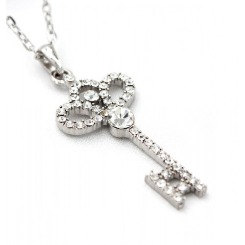 Rhinestone Key Charms Necklaces - Clear - NE-JVSN8311CL